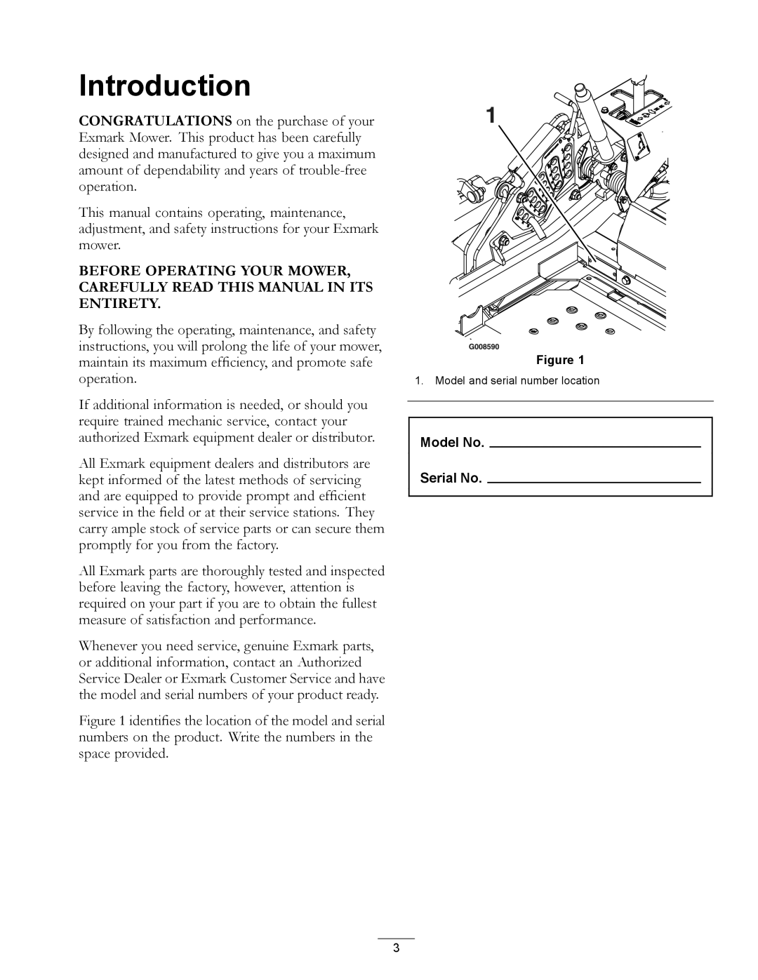 Exmark 000 & higher manual Introduction 