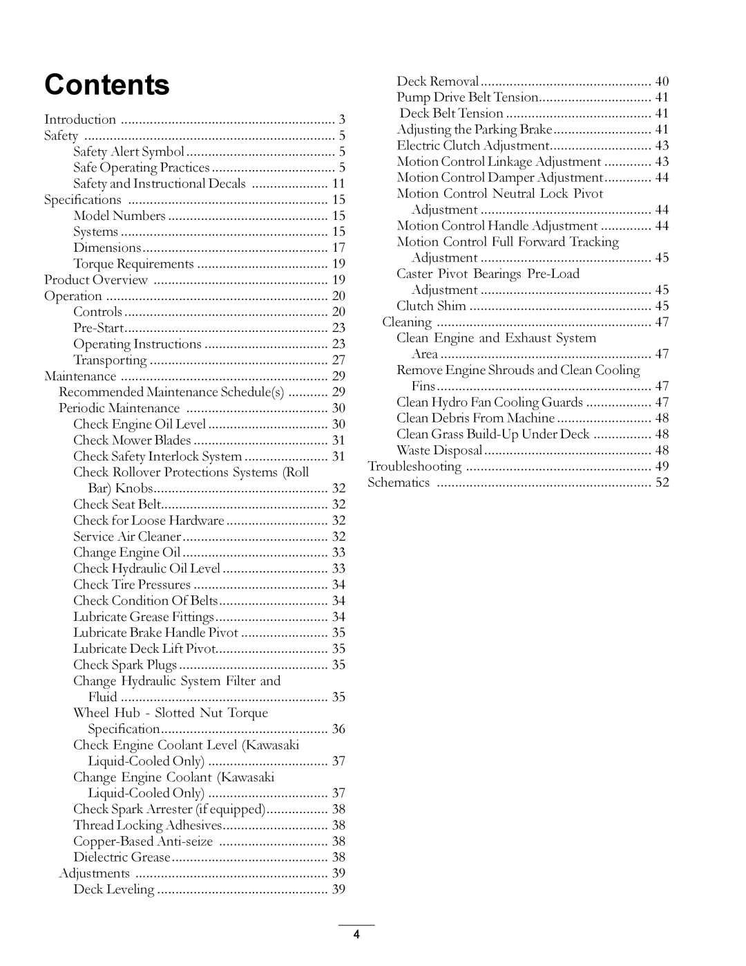 Exmark 000 & higher manual Contents 