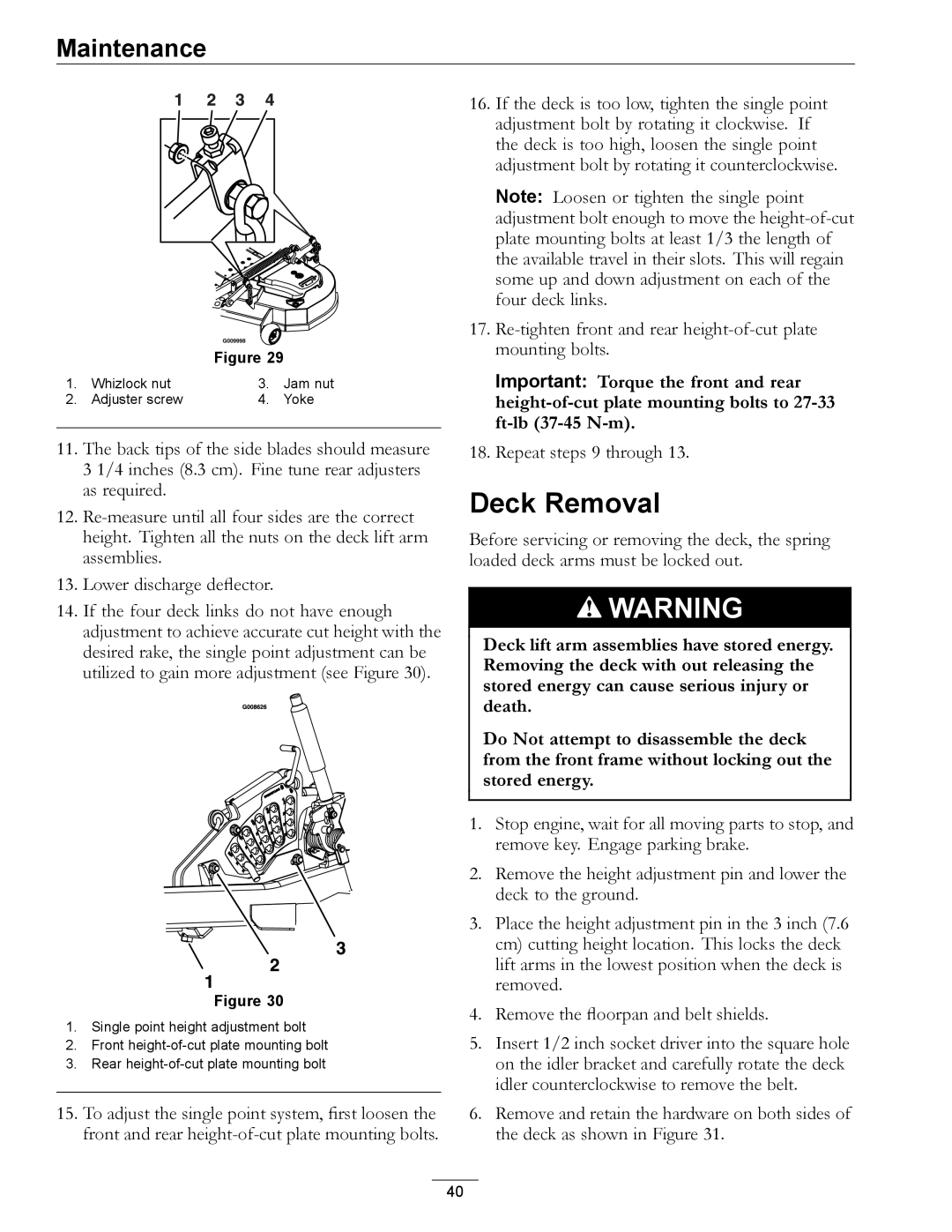 Exmark 000 & higher manual Deck Removal 