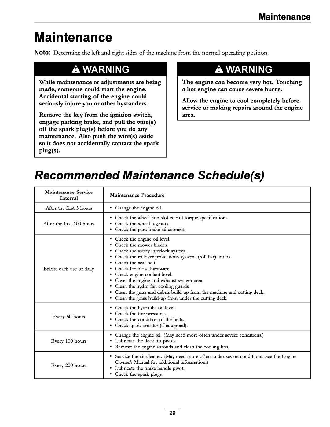 Exmark 000 & higher manual Recommended Maintenance Schedules 