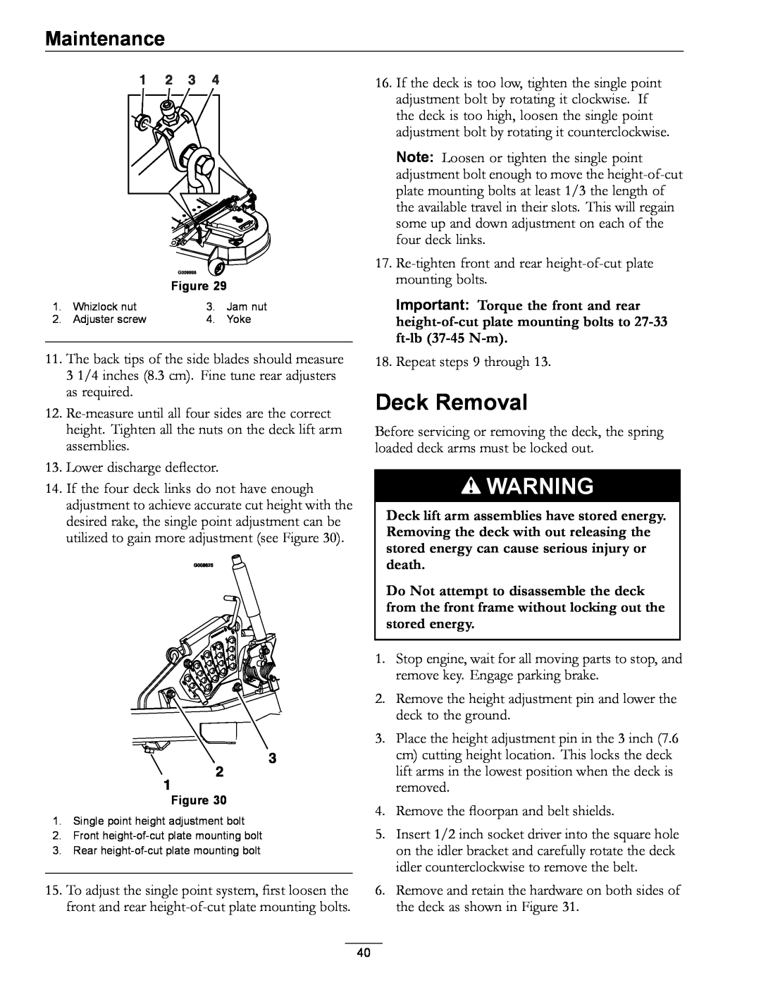 Exmark 000 & higher manual Deck Removal, Maintenance 