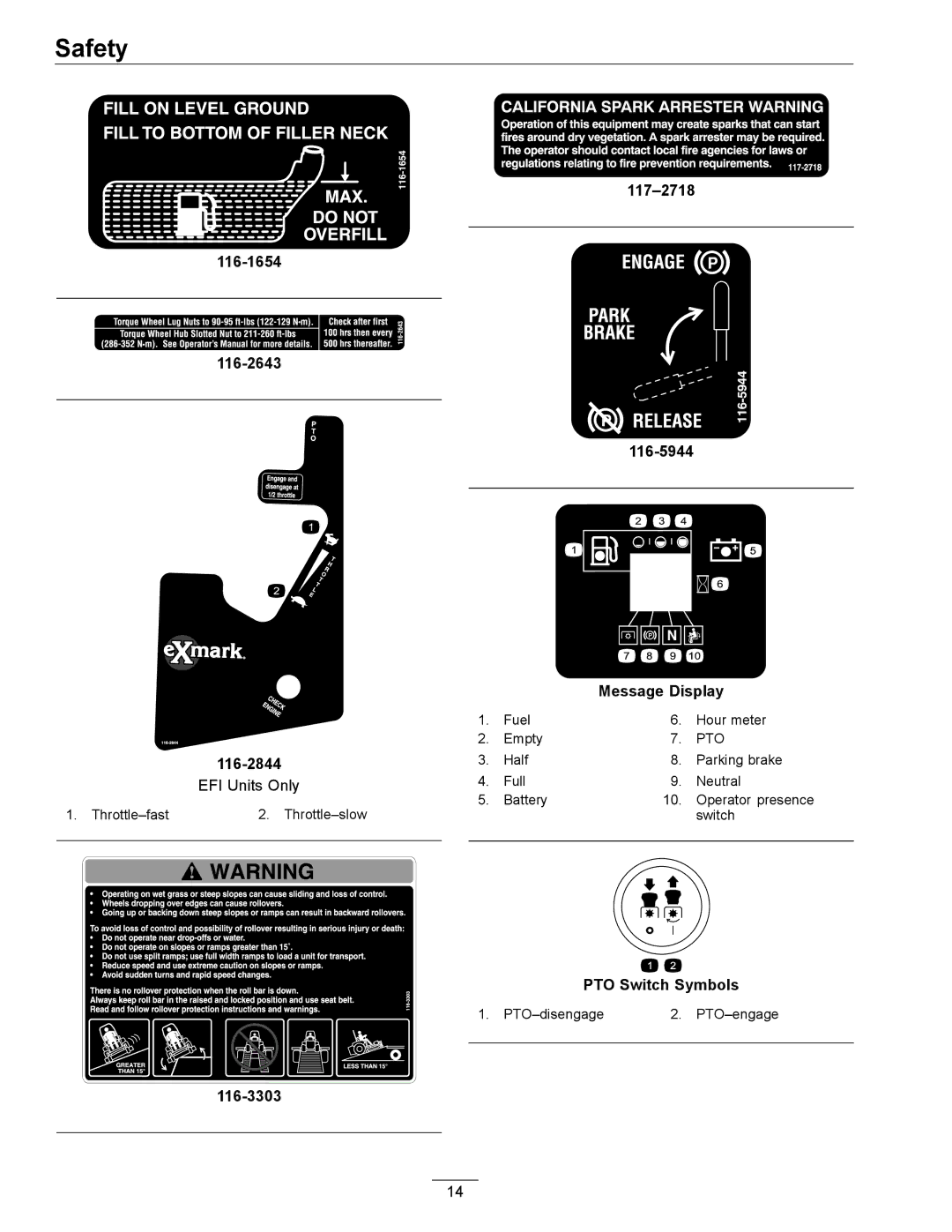 Exmark 312, 0 manual 116-1654 116-2643 116-2844 