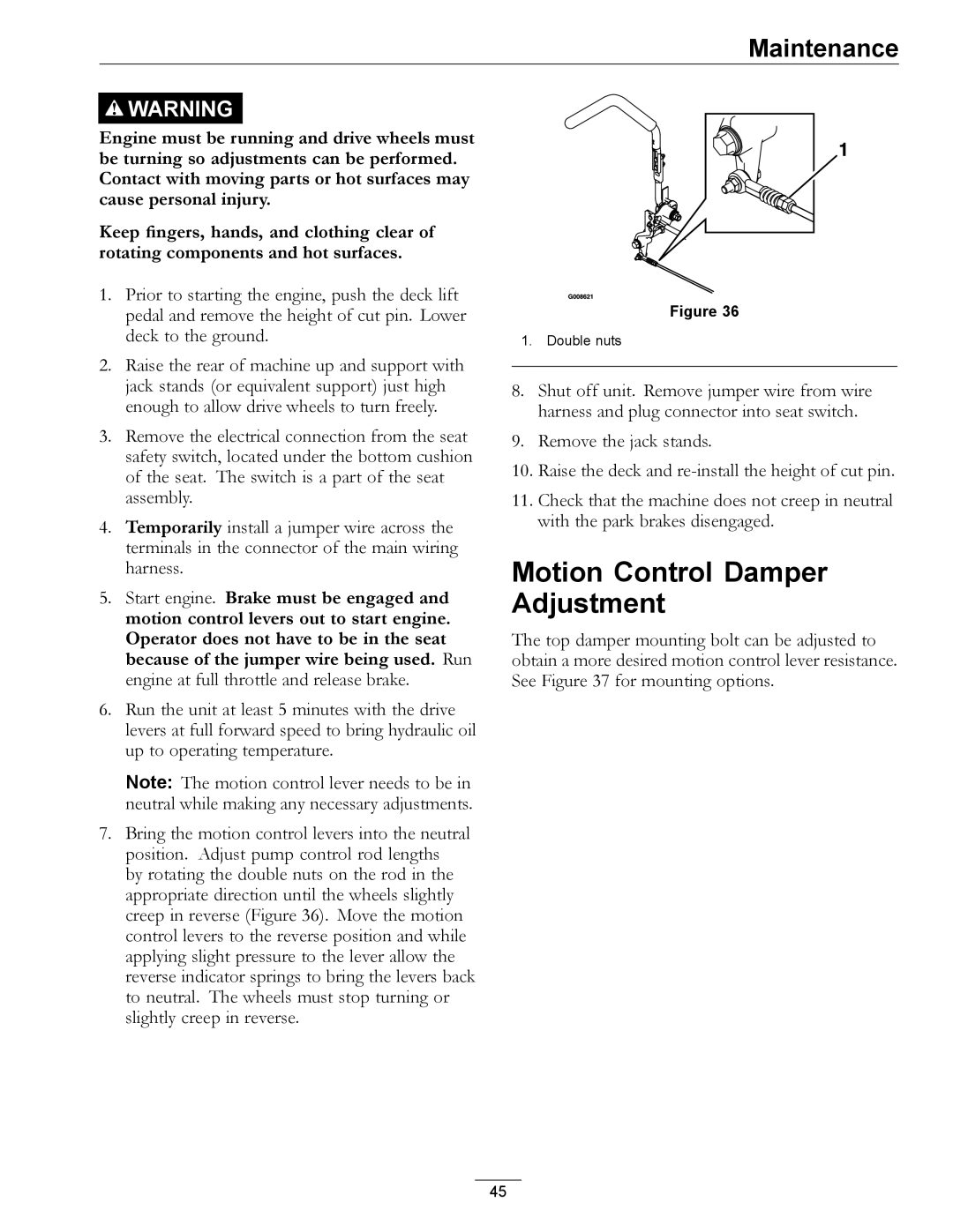 Exmark 0, 312 manual Motion Control Damper Adjustment 