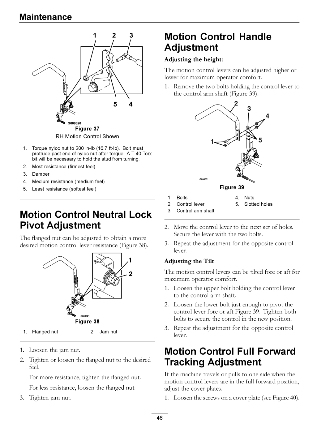 Exmark 312, 0 manual Motion Control Neutral Lock Pivot Adjustment, Motion Control Handle Adjustment 