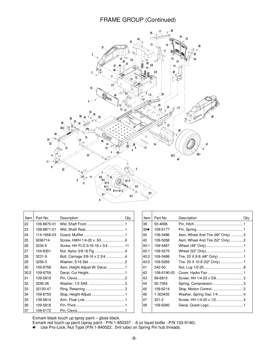 Exmark 4500-339 manual Frame Group 