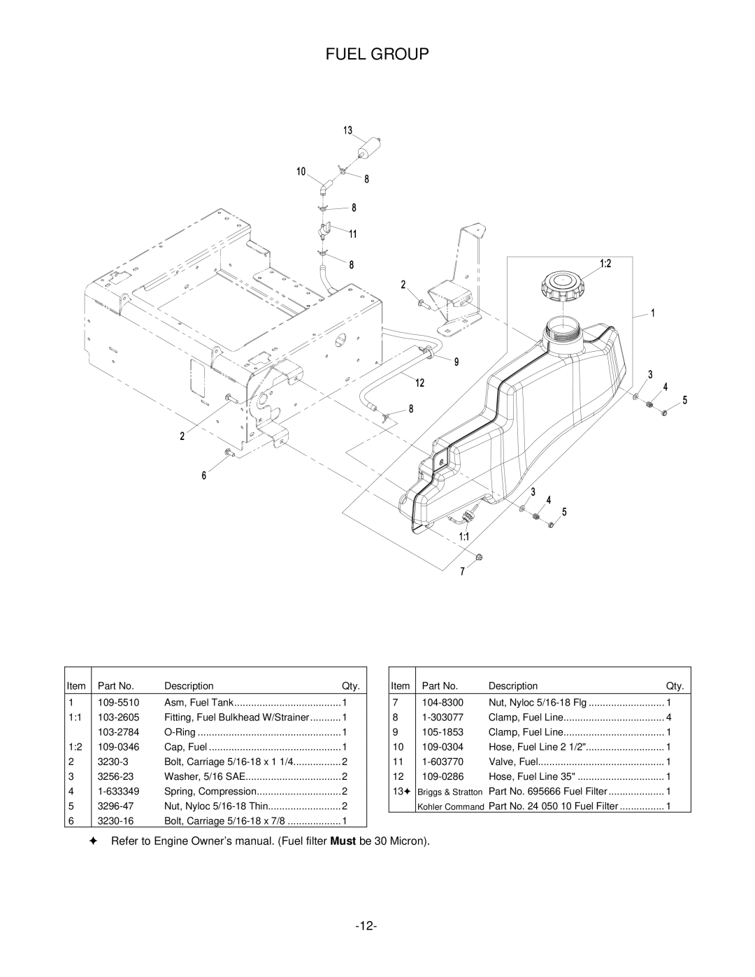 Exmark 4500-339 manual Fuel Group 