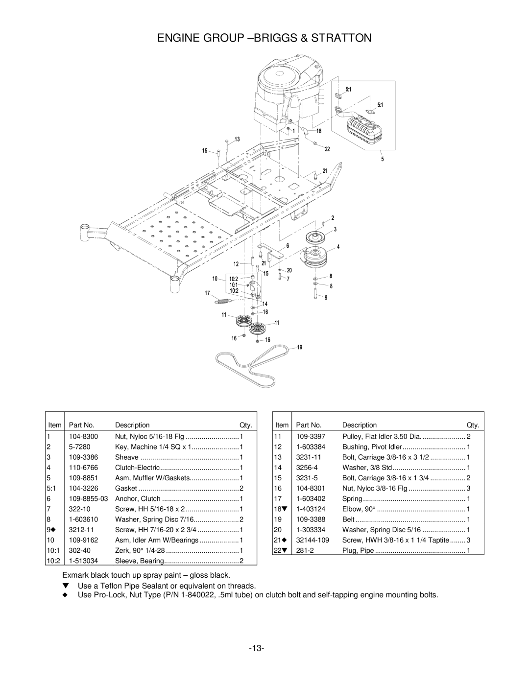 Exmark 4500-339 manual Engine Group -BRIGGS & Stratton 