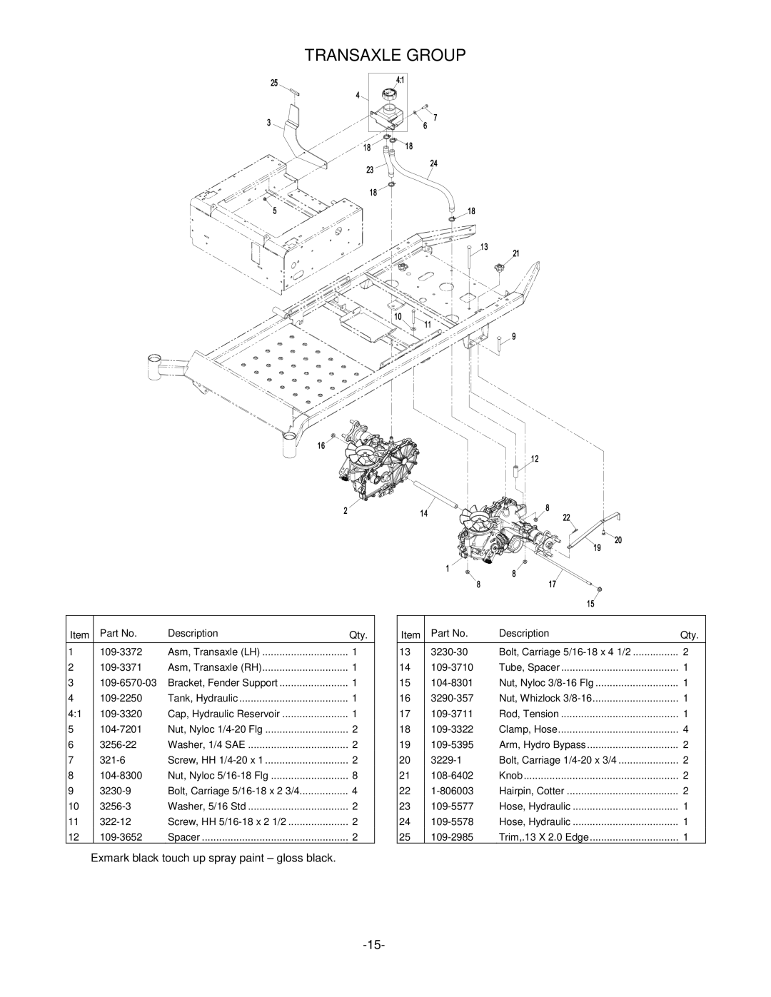 Exmark 4500-339 manual Transaxle Group, Exmark black touch up spray paint gloss black 