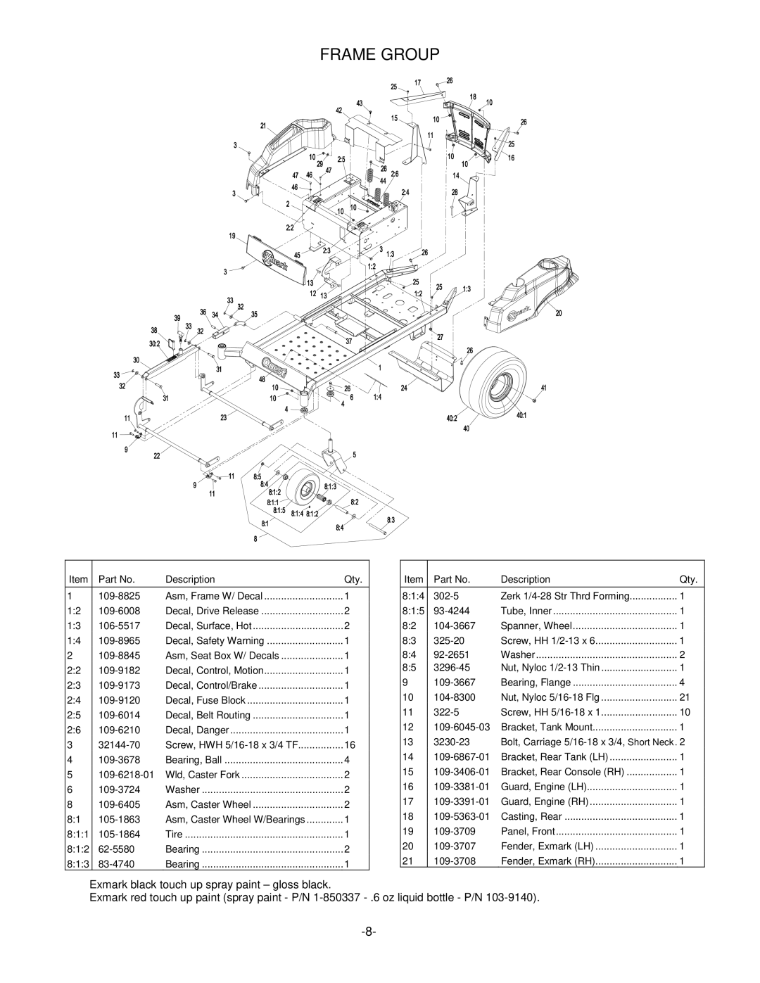 Exmark 4500-339 manual Frame Group 