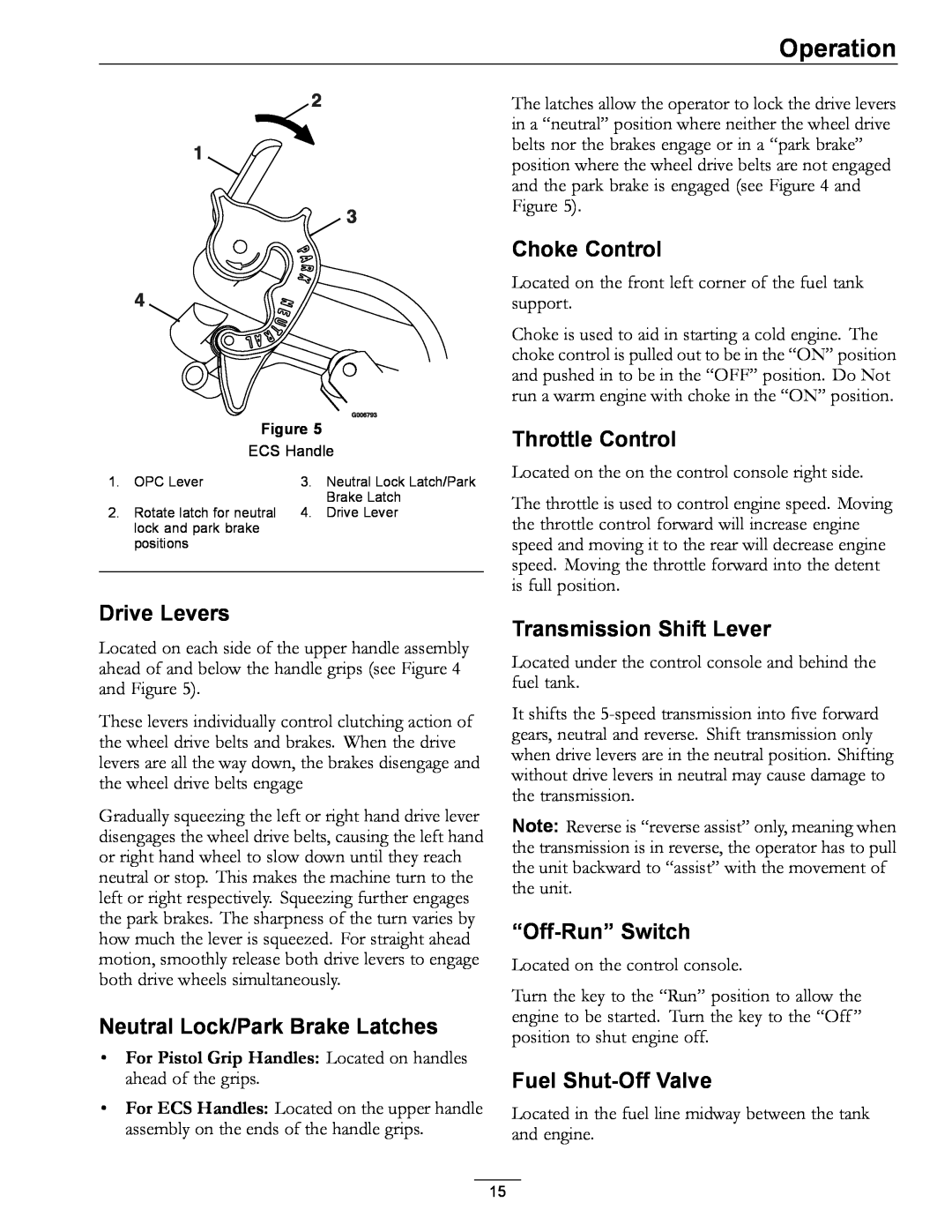 Exmark 4500-352 Drive Levers, Neutral Lock/Park Brake Latches, Choke Control, Throttle Control, Transmission Shift Lever 