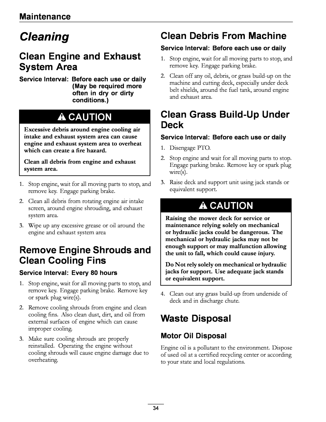 Exmark 4500-352 Cleaning, Clean Engine and Exhaust System Area, Clean Debris From Machine, Clean Grass Build-Up Under Deck 