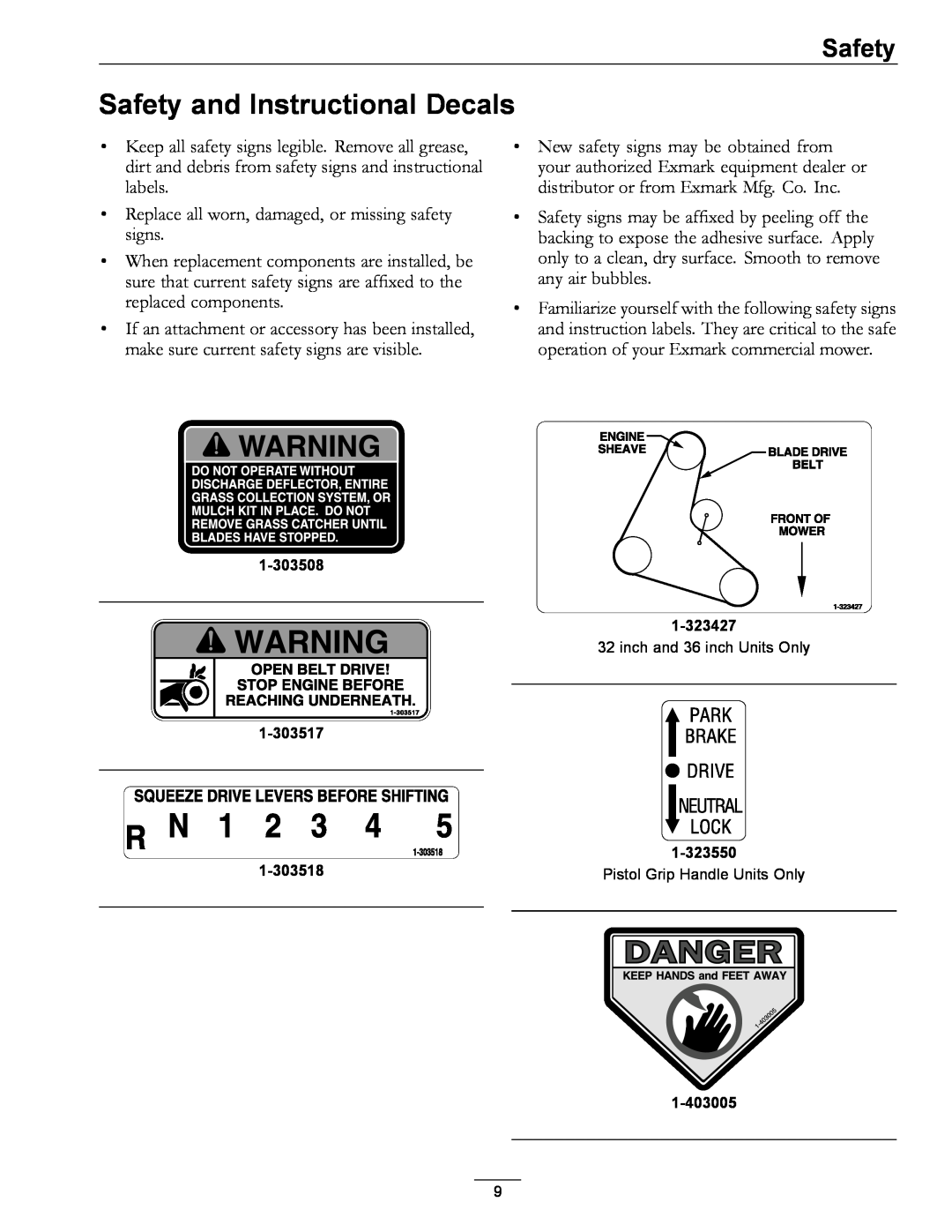 Exmark 4500-352 manual Safety and Instructional Decals 