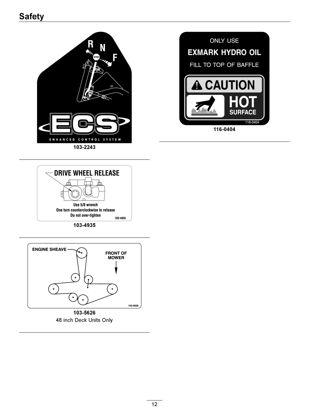 Exmark 4500-355 manual 116-0404 103-2243 103-4935 103-5626 