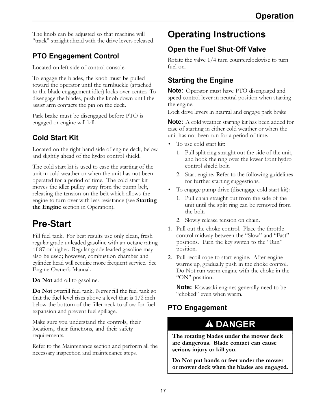 Exmark 4500-355 manual Pre-Start, Operating Instructions 