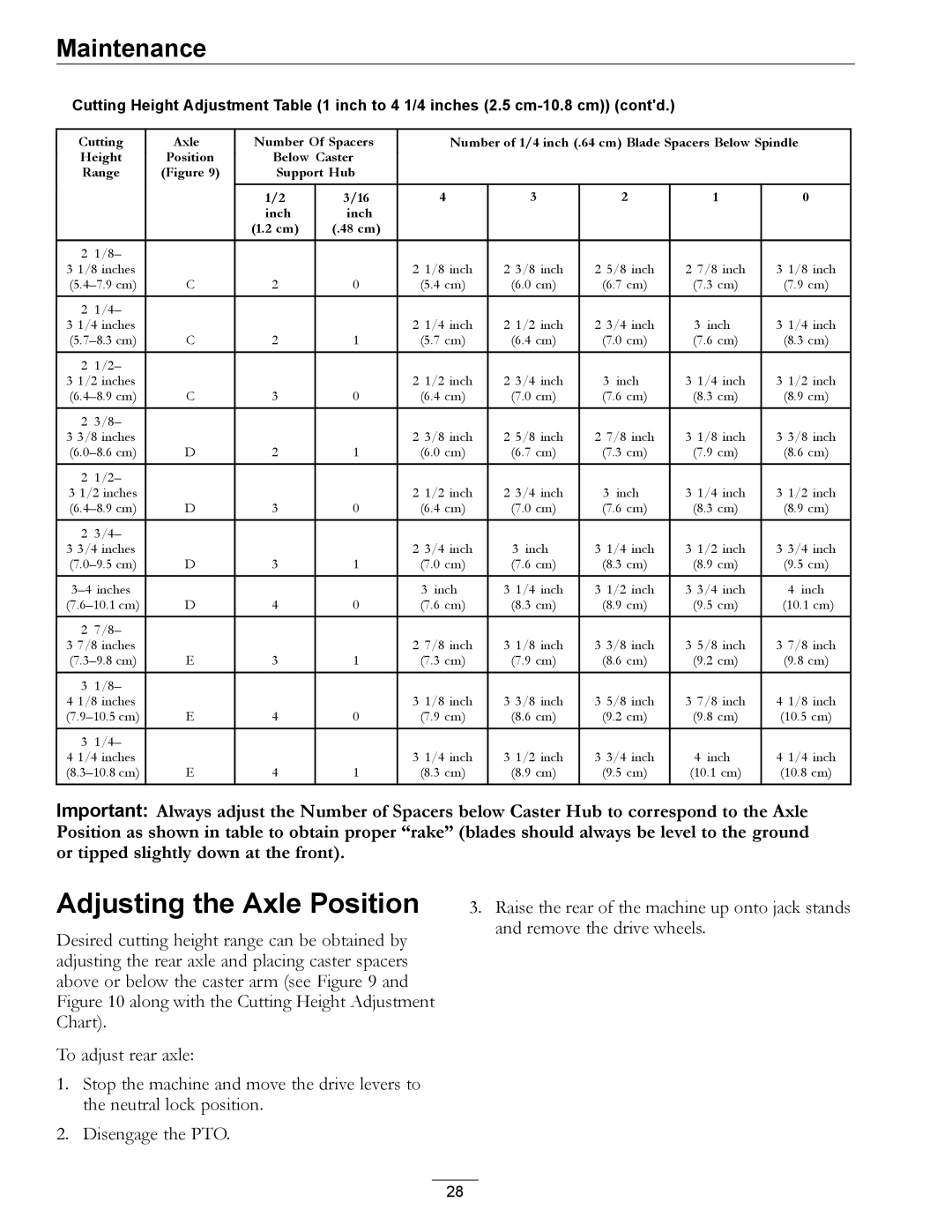 Exmark 4500-355 manual Adjusting the Axle Position 