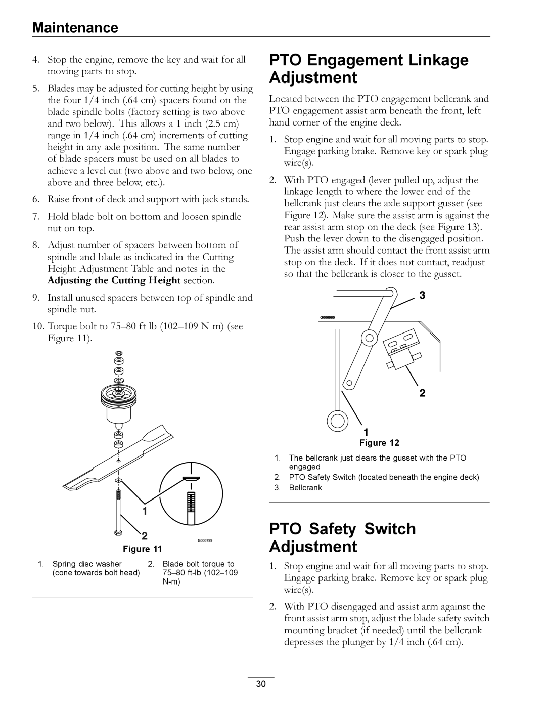 Exmark 4500-355 manual PTO Engagement Linkage Adjustment, PTO Safety Switch Adjustment 