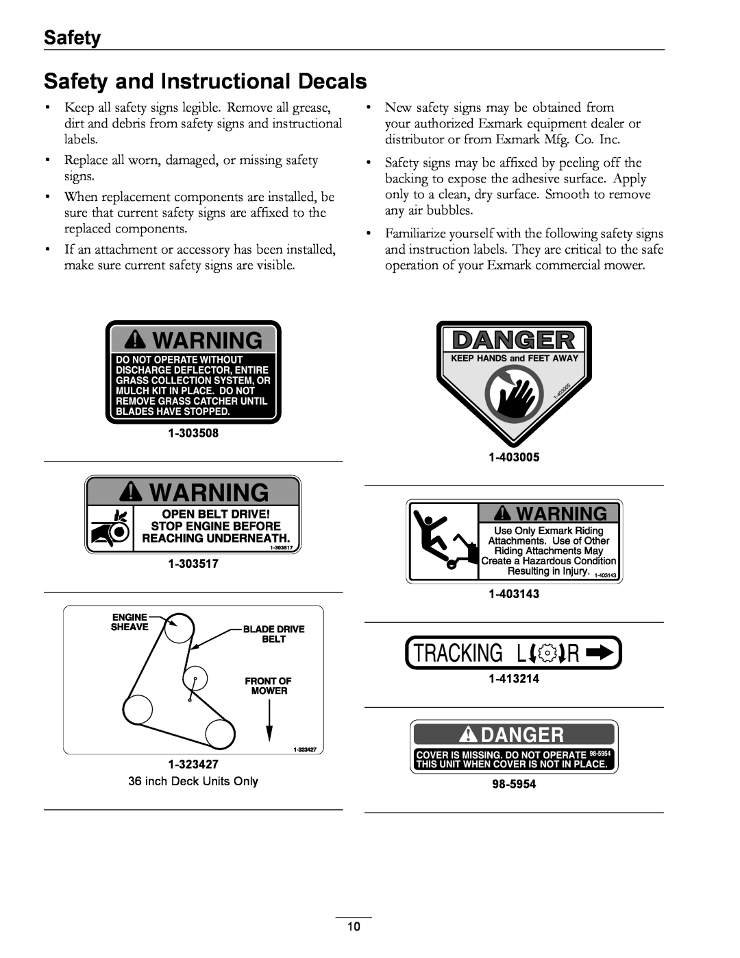 Exmark 4500-355 manual Safety and Instructional Decals 