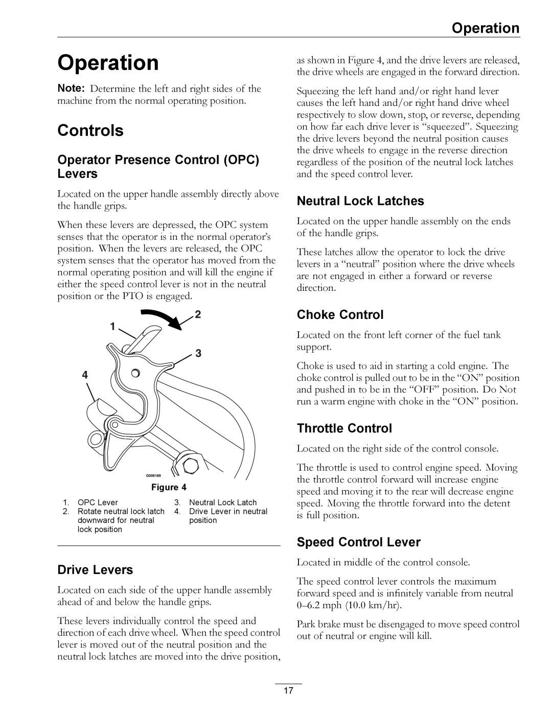 Exmark 4500-358 manual Operation, Controls 