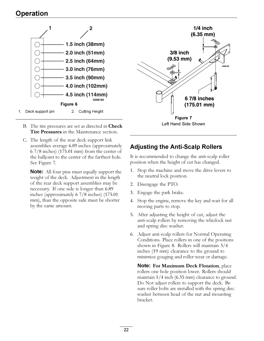 Exmark 4500-358 manual Adjusting the Anti-Scalp Rollers 