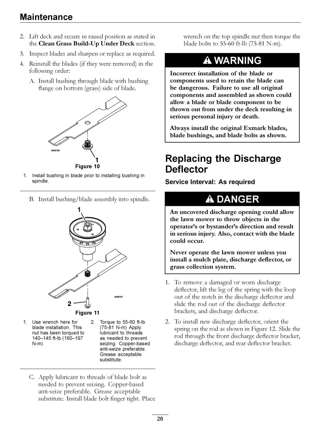 Exmark 4500-358 manual Replacing the Discharge Deflector 