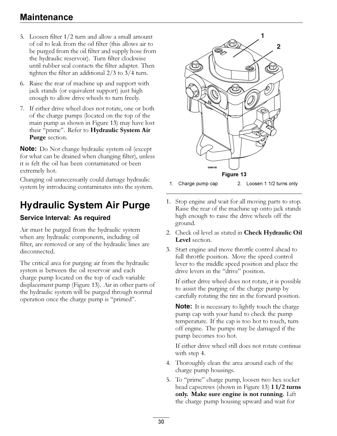 Exmark 4500-358 manual Hydraulic System Air Purge 