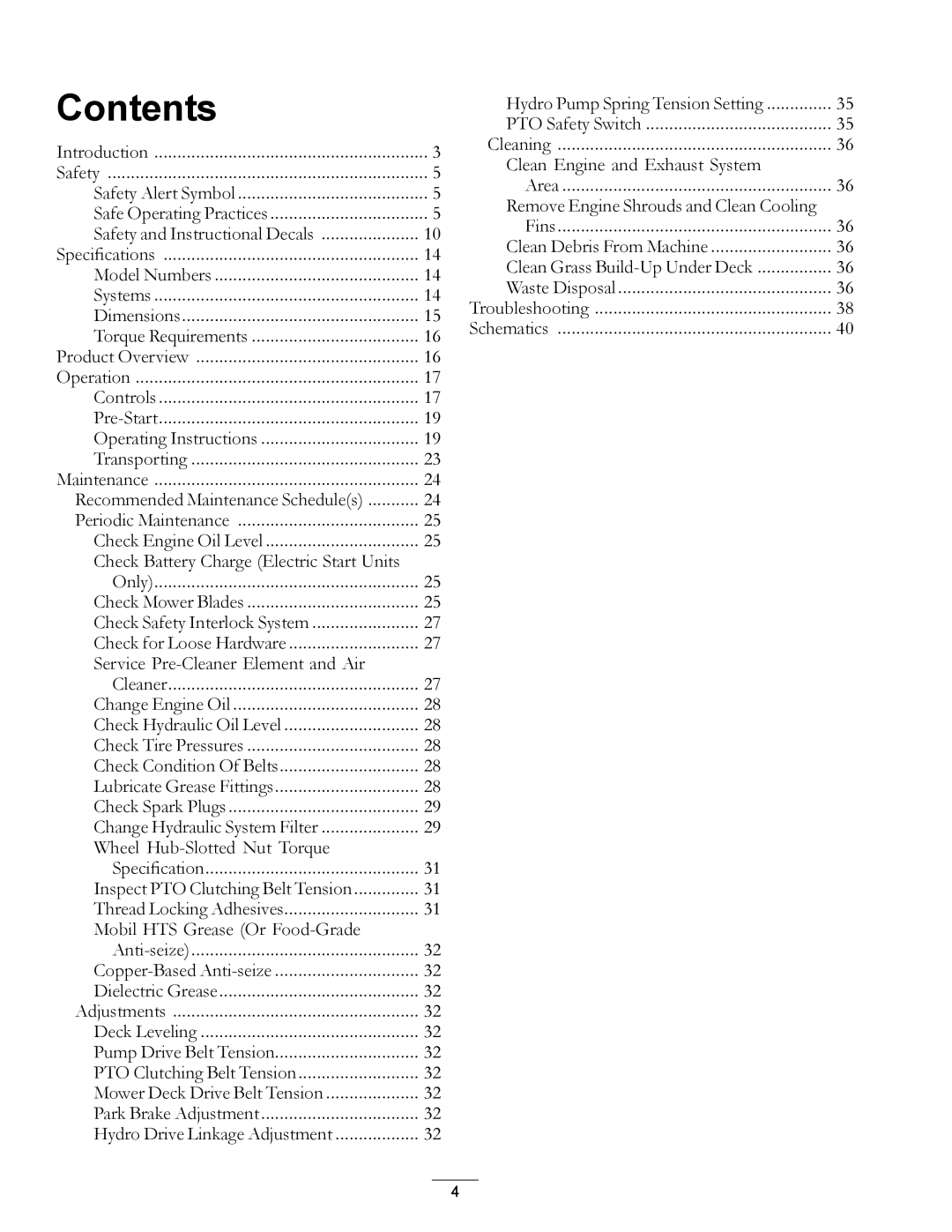 Exmark 4500-358 manual Contents 