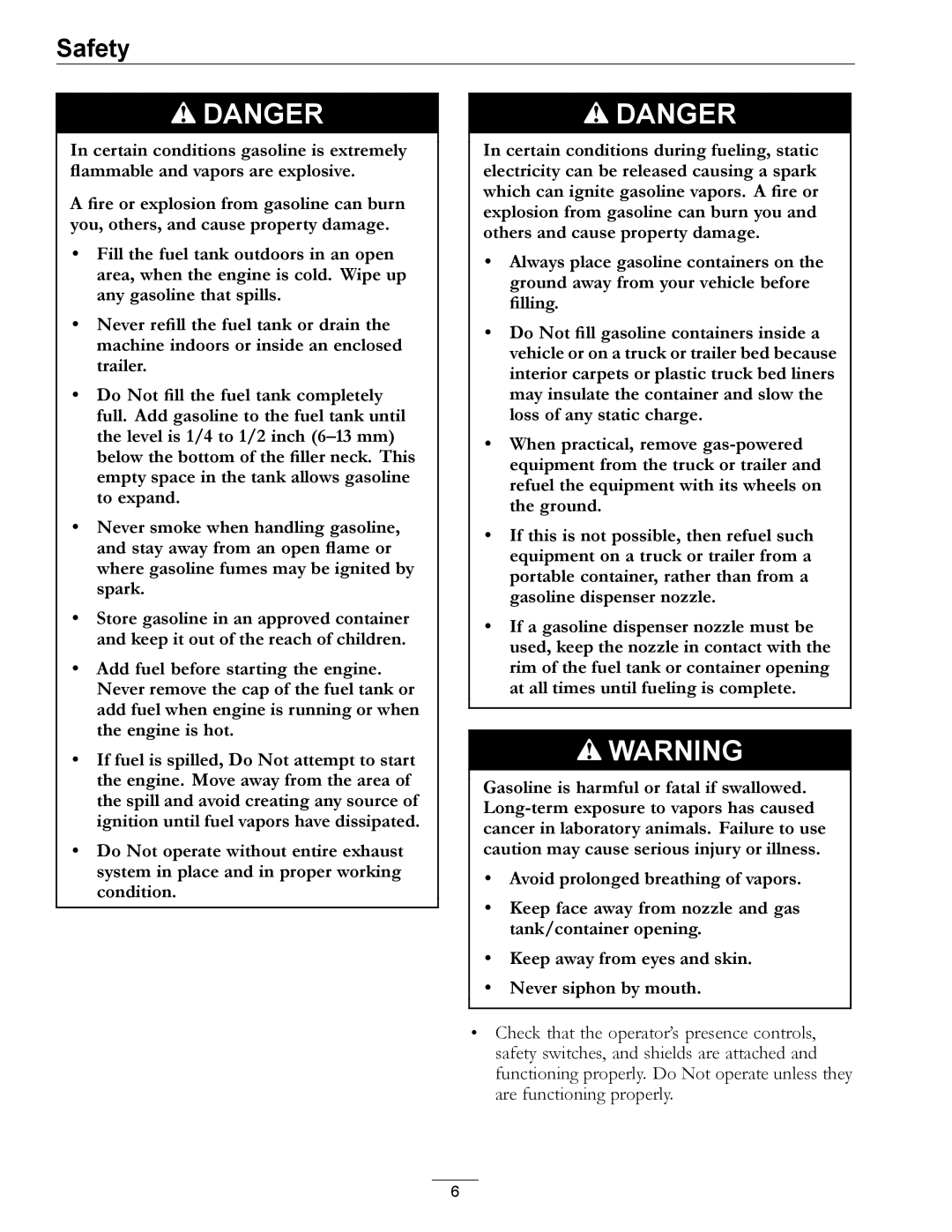 Exmark 4500-358 manual Safety 