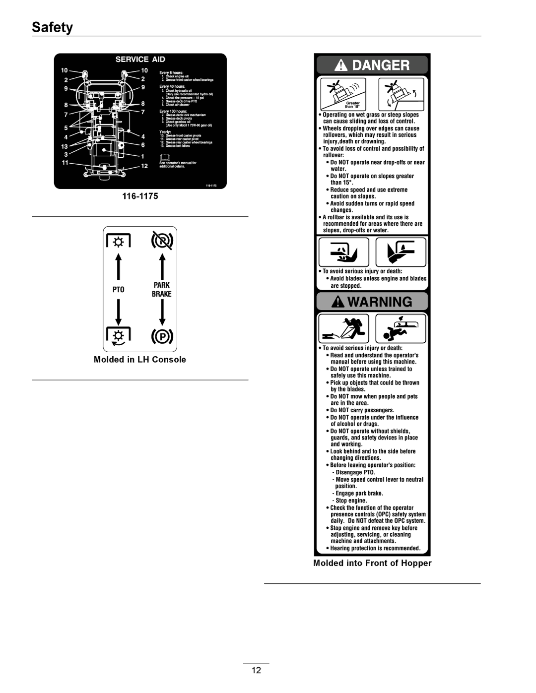 Exmark 4500-367 manual Molded in LH Console Molded into Front of Hopper 