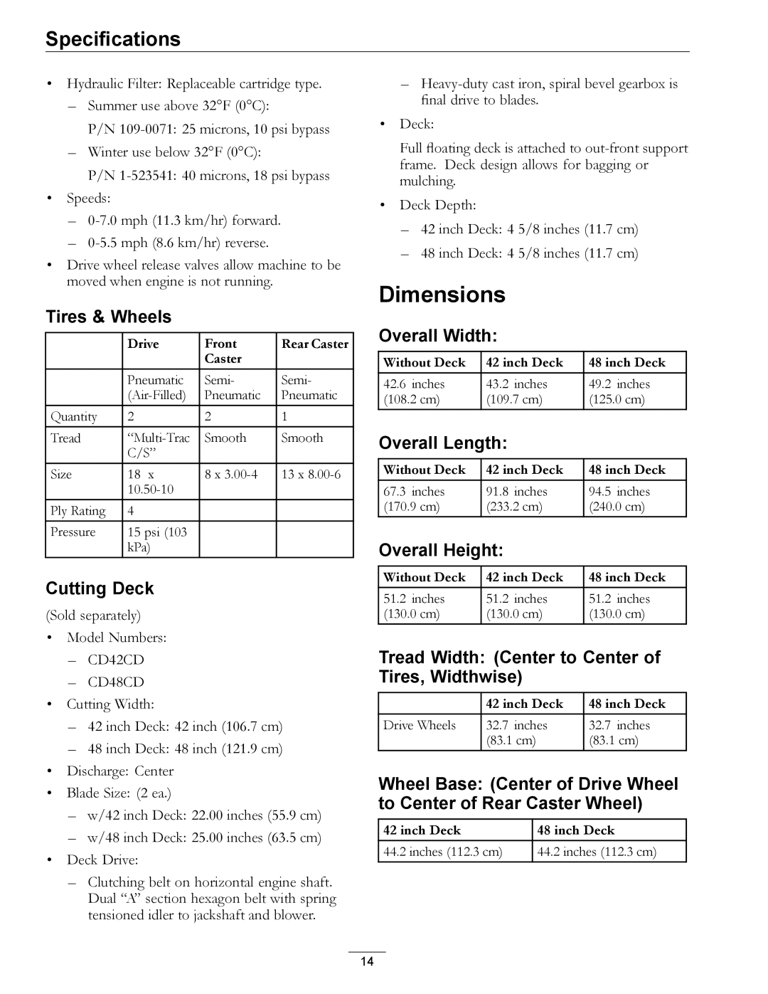 Exmark 4500-367 manual Dimensions 