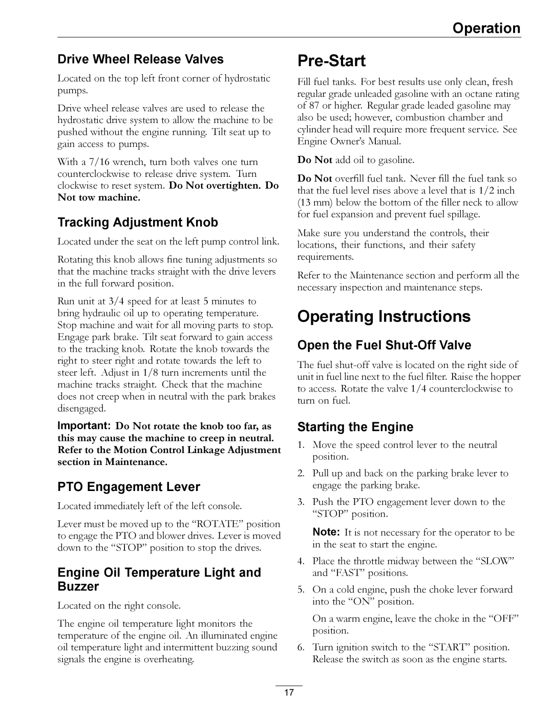 Exmark 4500-367 manual Pre-Start, Operating Instructions 