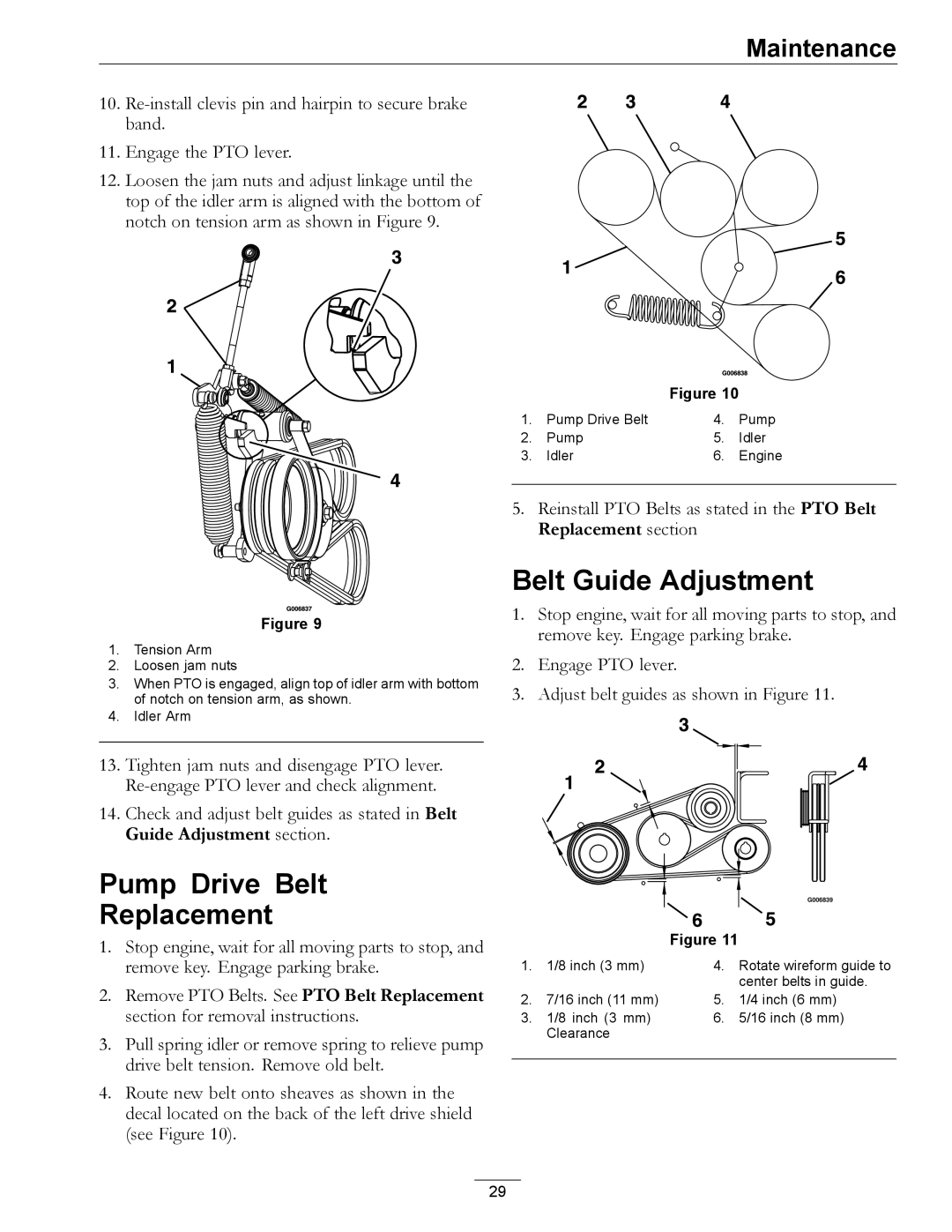 Exmark 4500-367 manual Pump Drive Belt Replacement, Belt Guide Adjustment 