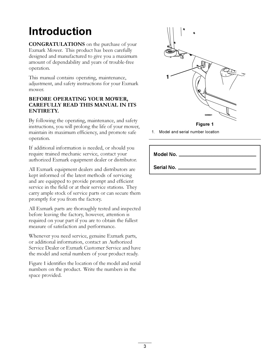 Exmark 4500-367 manual Introduction 