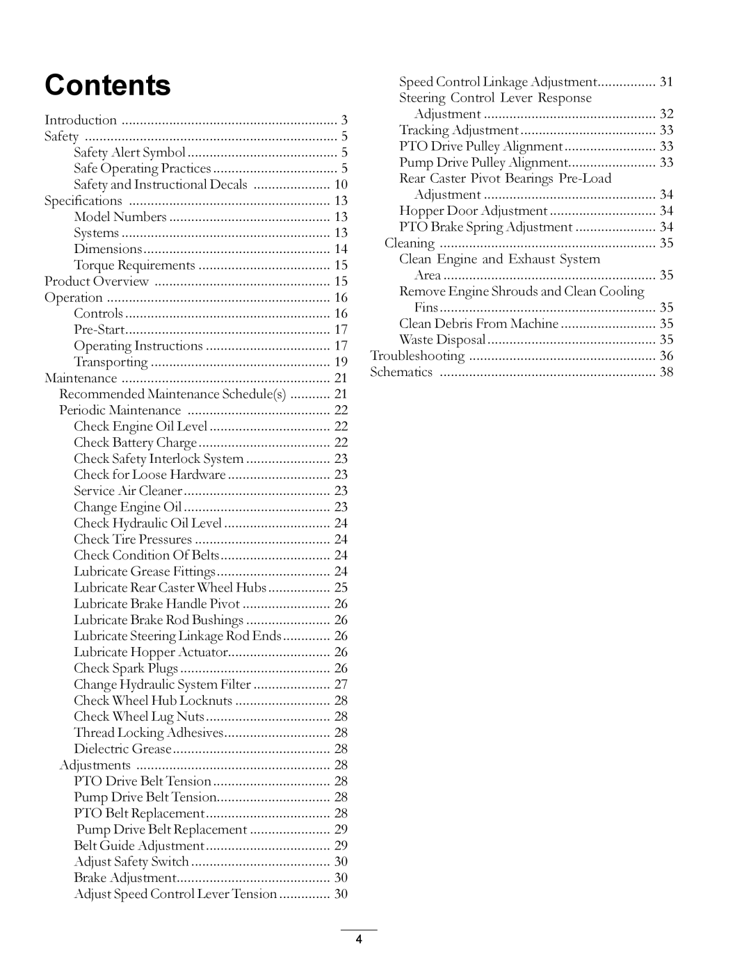 Exmark 4500-367 manual Contents 