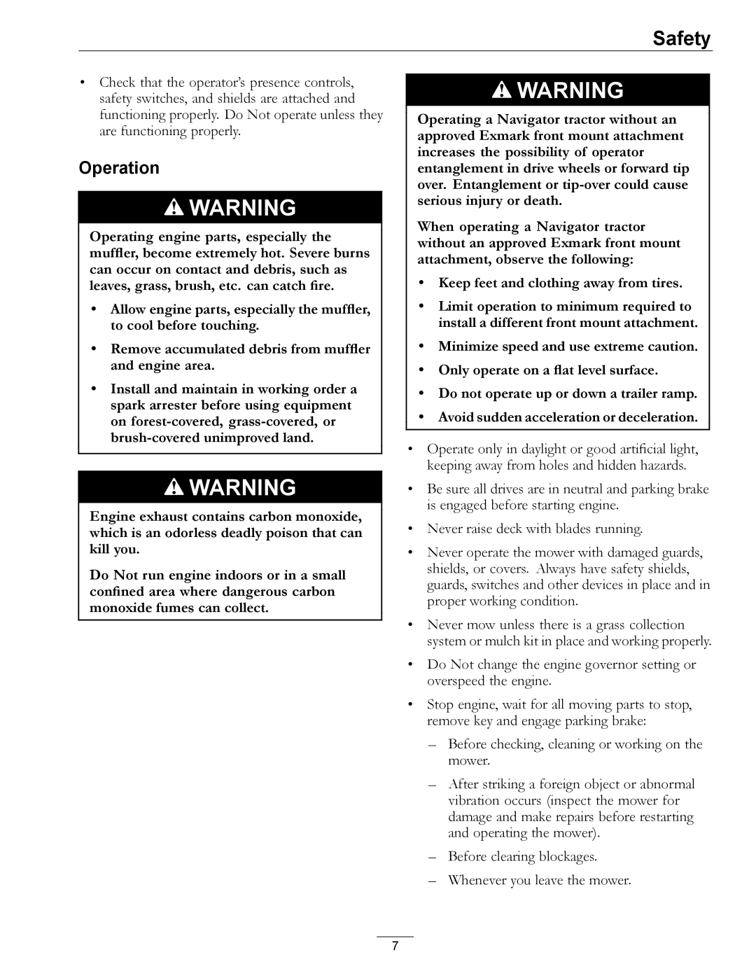 Exmark 4500-367 manual Operation 