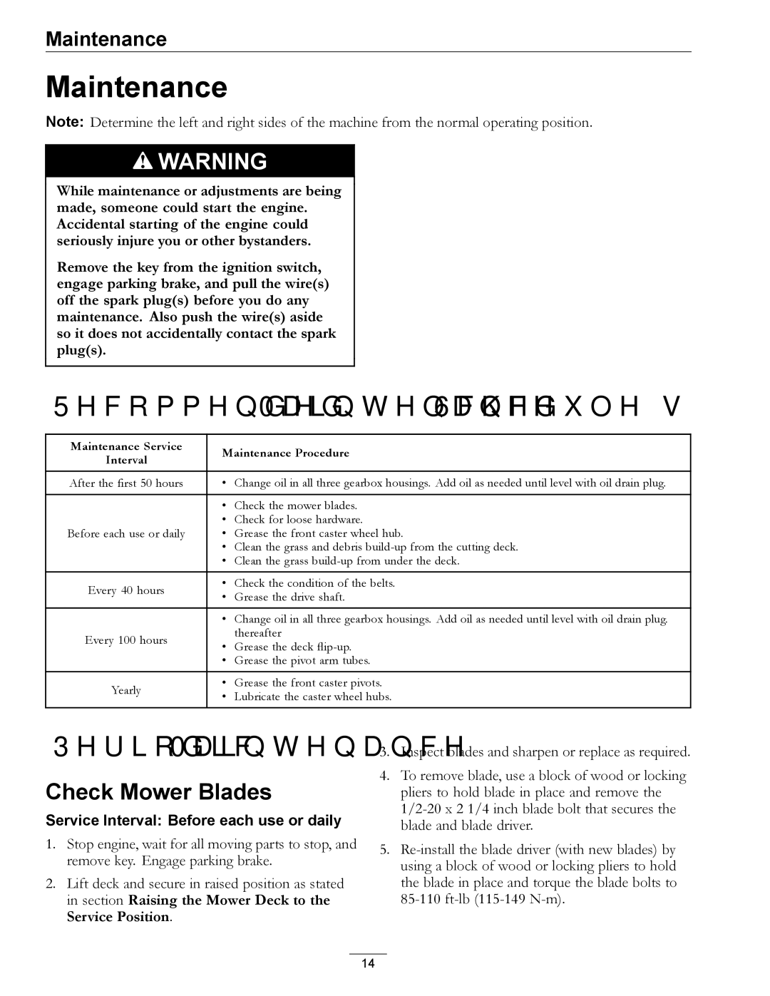 Exmark 4500-370 manual Maintenance, Check Mower Blades 