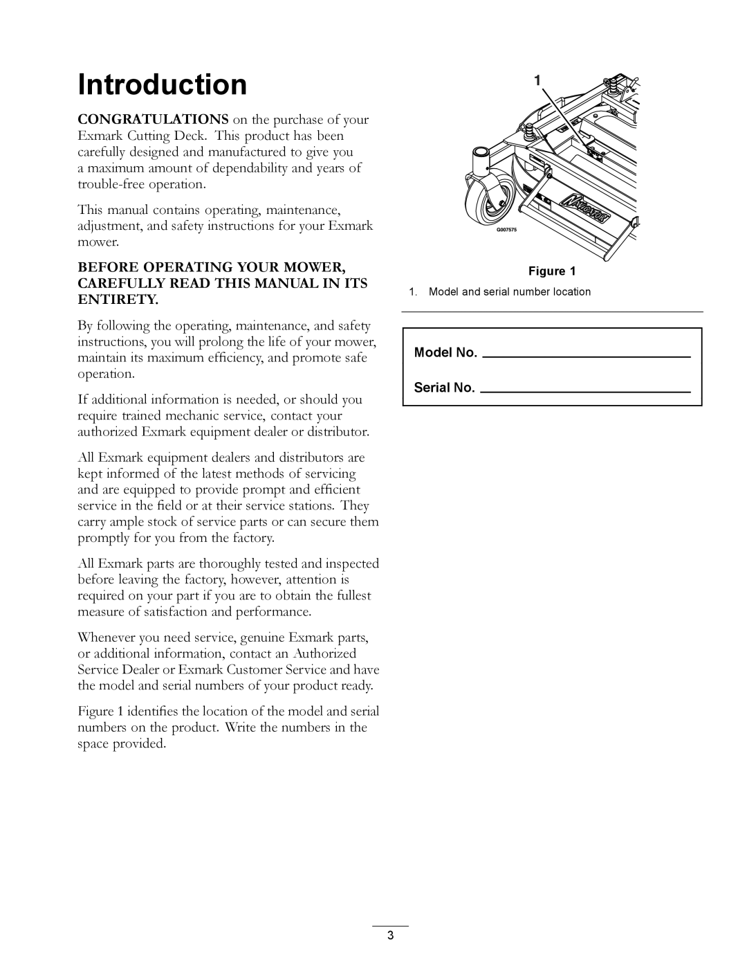 Exmark 4500-370 manual Introduction 