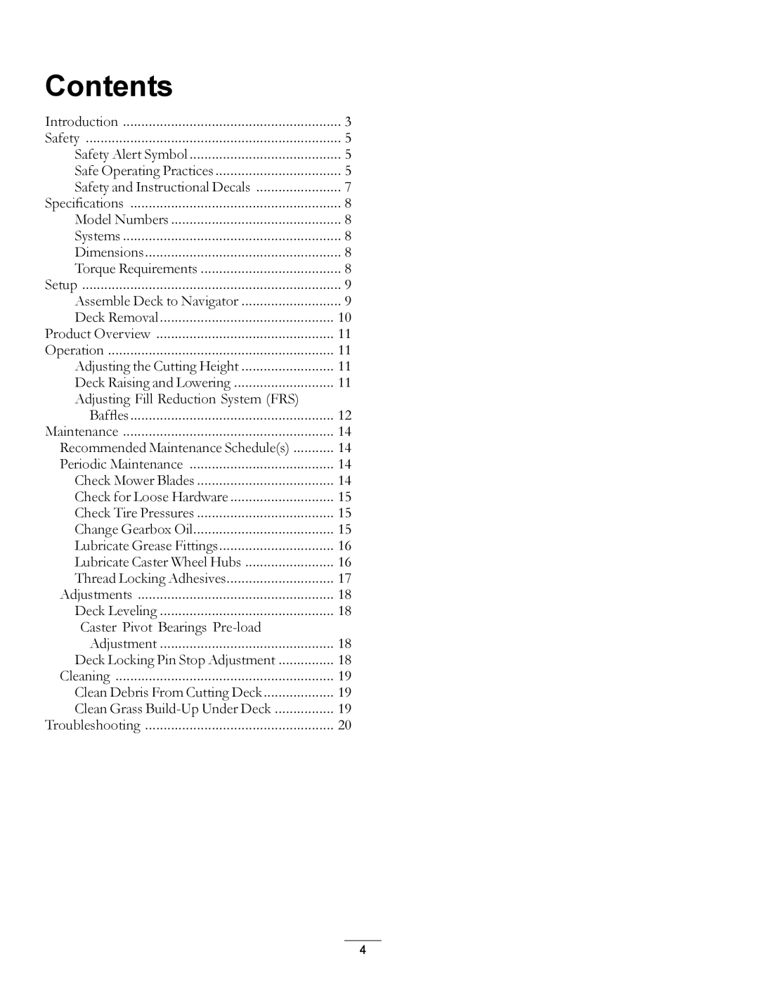 Exmark 4500-370 manual Contents 