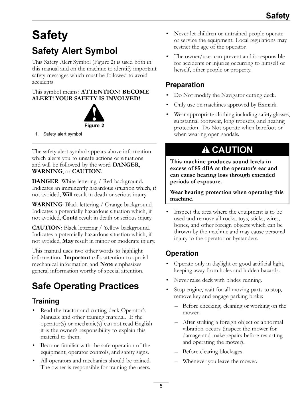 Exmark 4500-370 manual Safety Alert Symbol, Safe Operating Practices 