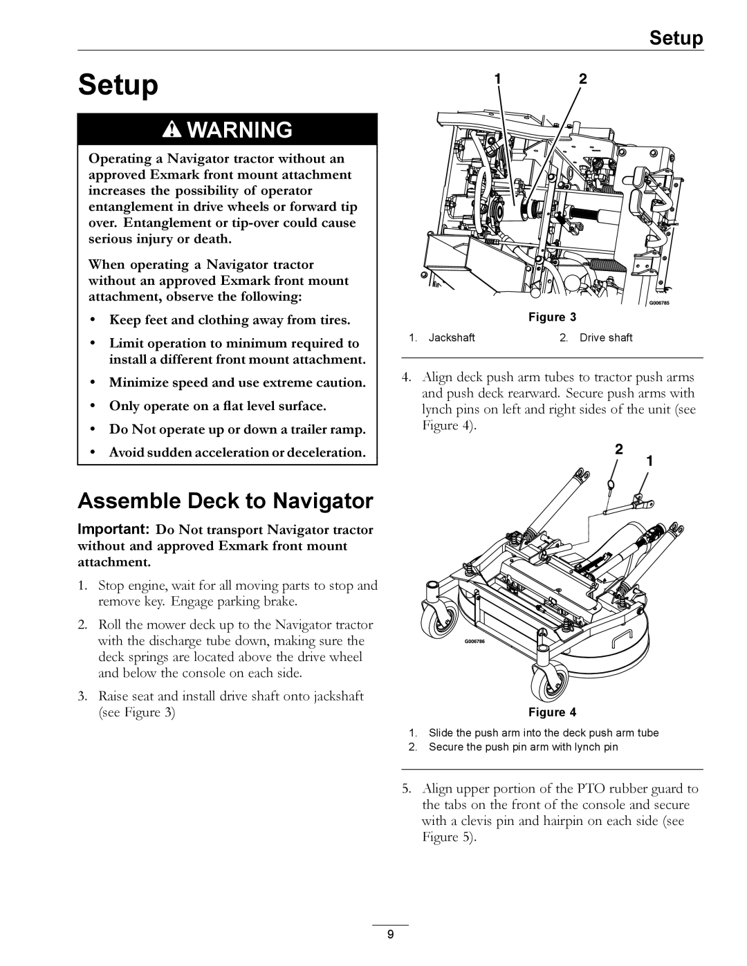 Exmark 4500-370 manual Setup, Assemble Deck to Navigator 