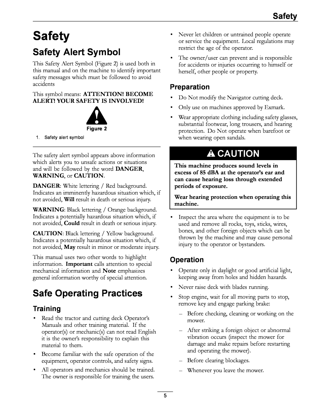 Exmark 4500-370 manual Safety Alert Symbol, Safe Operating Practices, Training, Preparation, Operation 