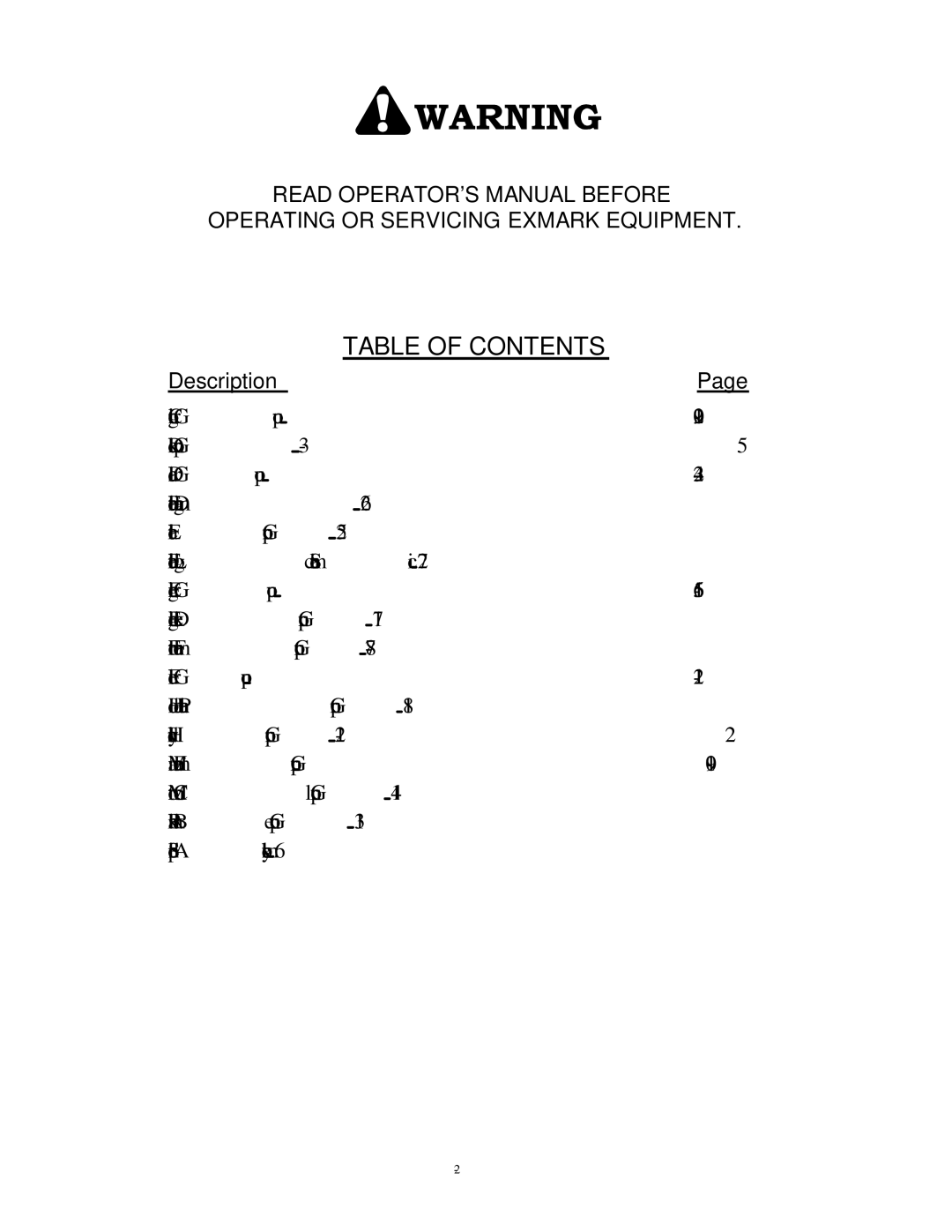 Exmark 4500-380 manual Table of Contents 