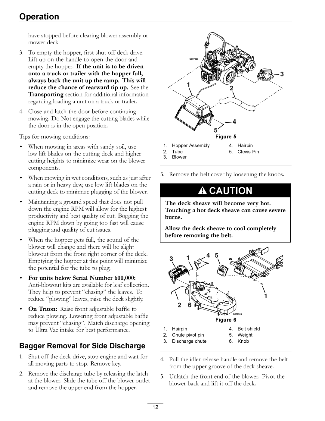 Exmark 4500-420, QDS manual Bagger Removal for Side Discharge, Have stopped before clearing blower assembly or mower deck 