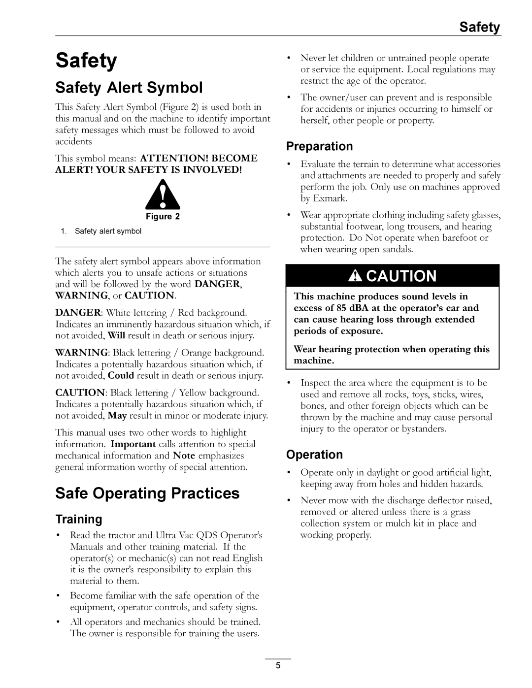 Exmark QDS, 4500-420 manual Safety Alert Symbol, Safe Operating Practices 