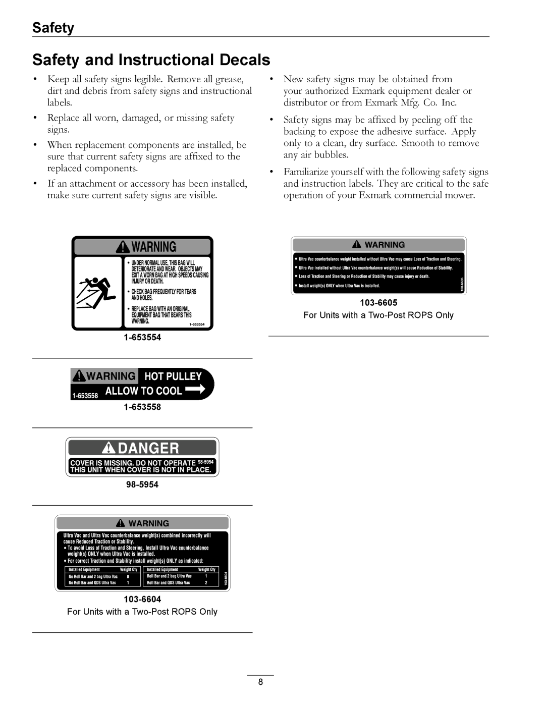 Exmark 4500-420, QDS manual Safety and Instructional Decals 