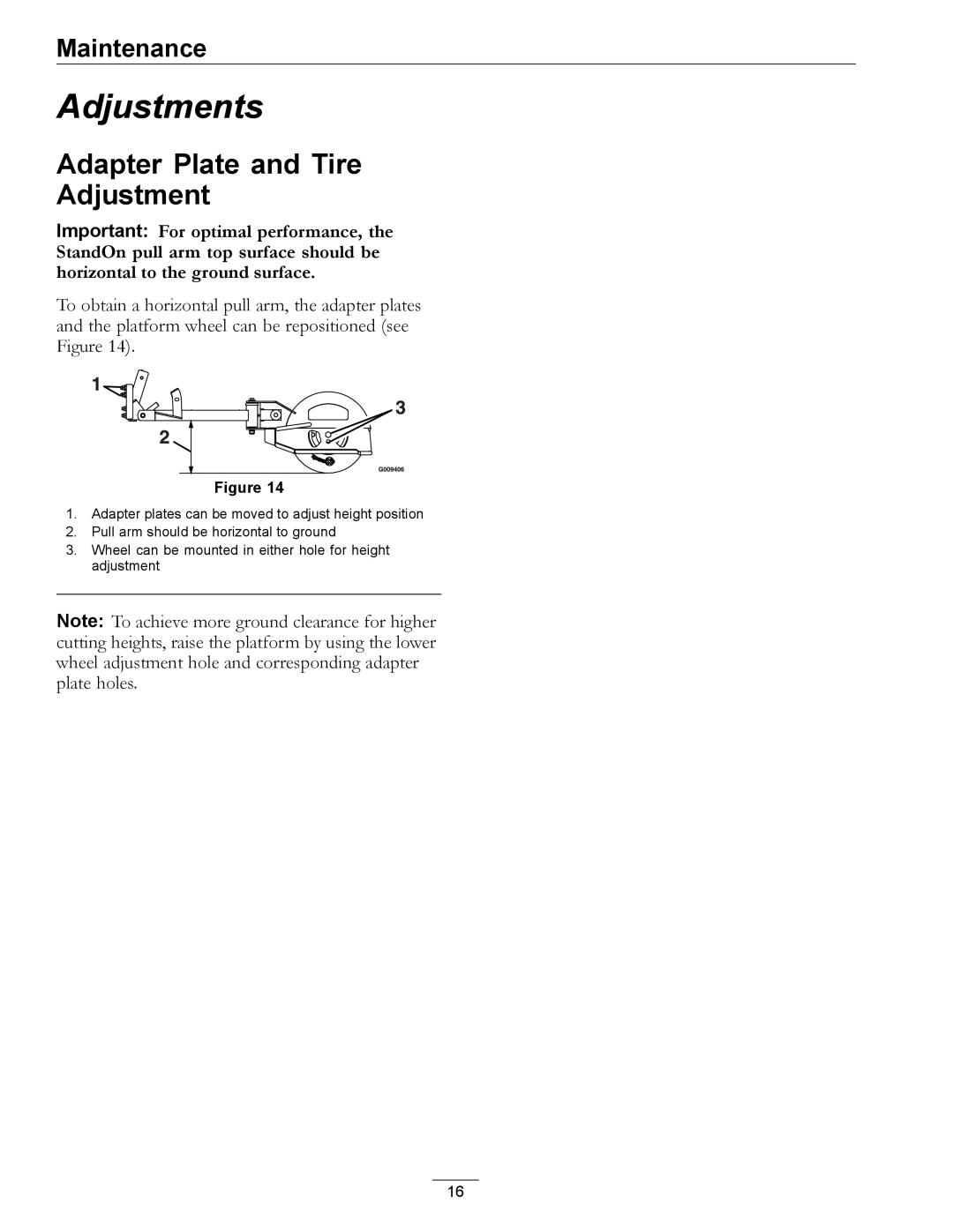 Exmark 4500-435 manual Adjustments, Adapter Plate and Tire Adjustment 