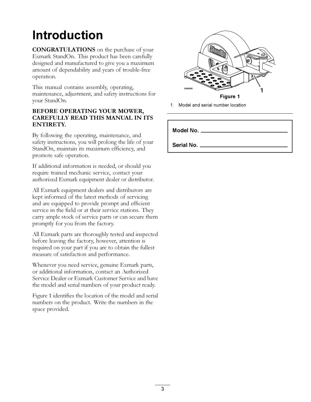 Exmark 4500-435 manual Introduction 