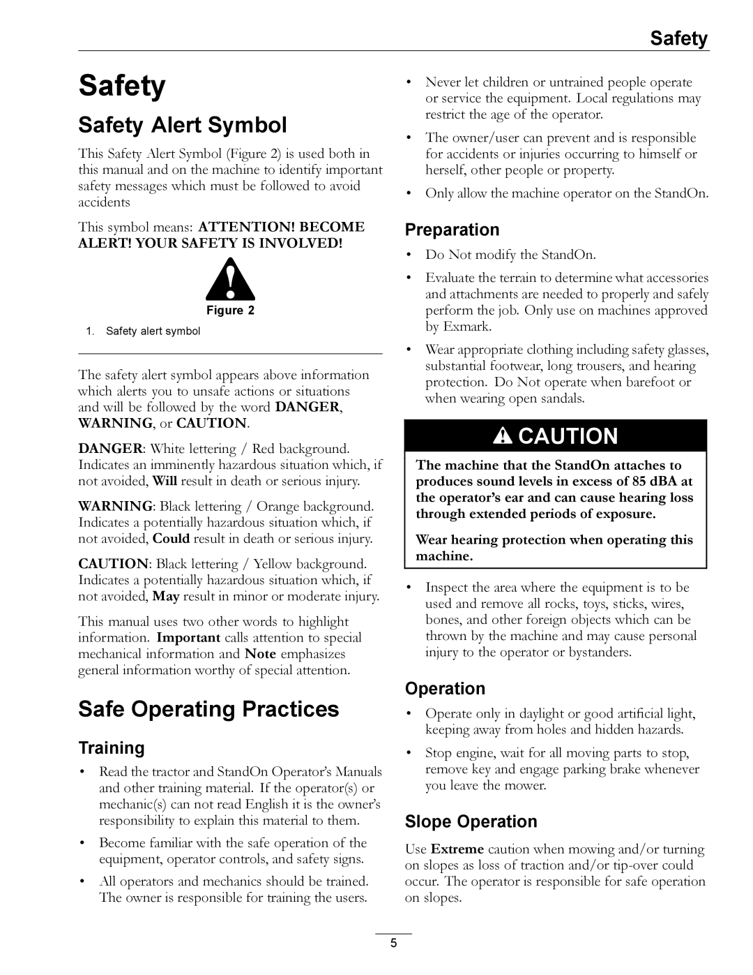 Exmark 4500-435 manual Safety Alert Symbol, Safe Operating Practices 