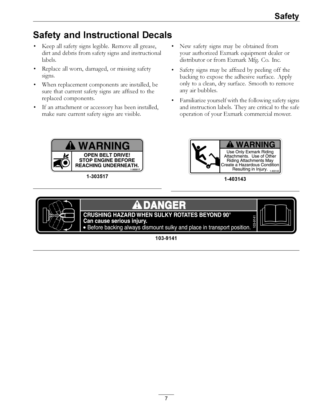 Exmark 4500-435 manual Safety and Instructional Decals 