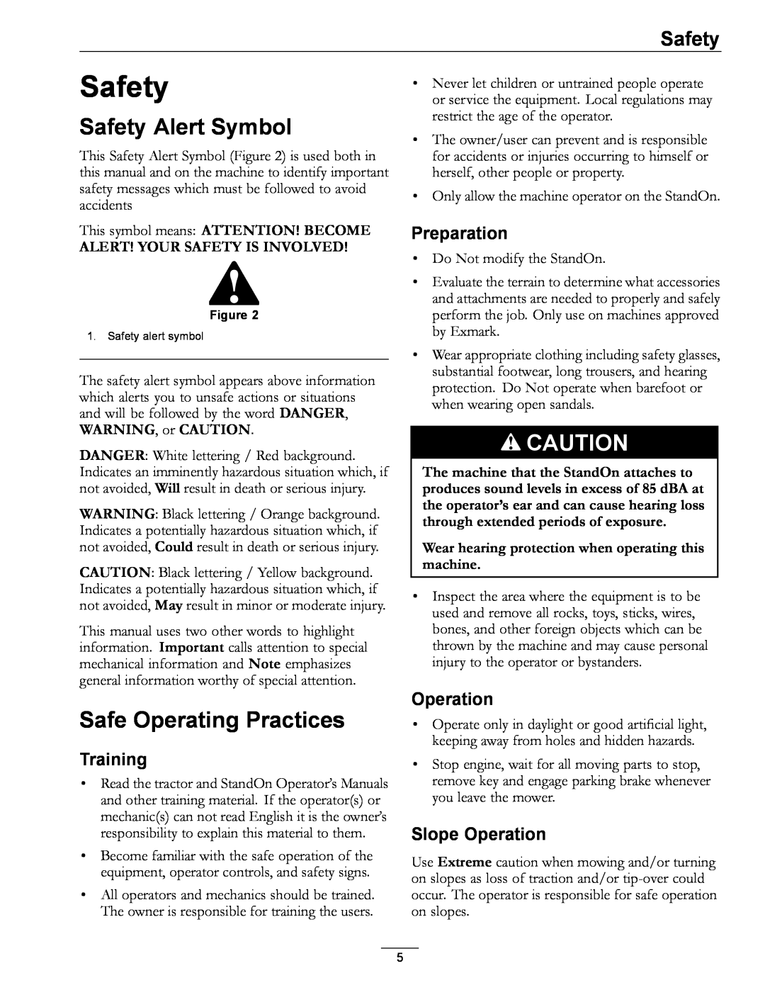 Exmark 4500-435 manual Safety Alert Symbol, Safe Operating Practices, Training, Preparation, Slope Operation 