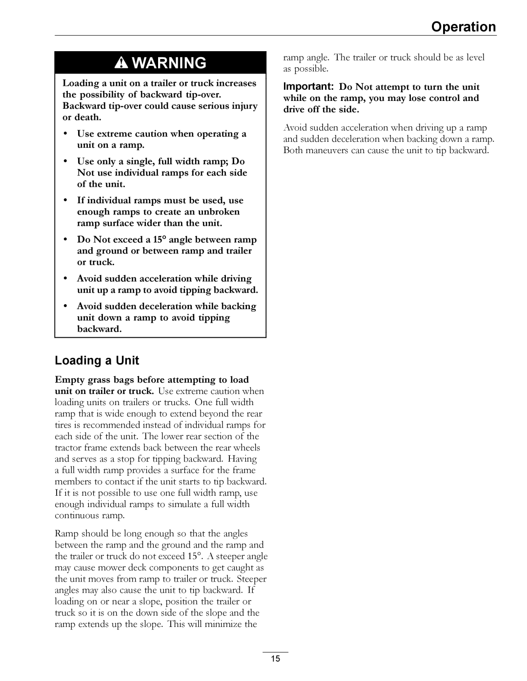 Exmark 4500-438 rev. a manual Loading a Unit 